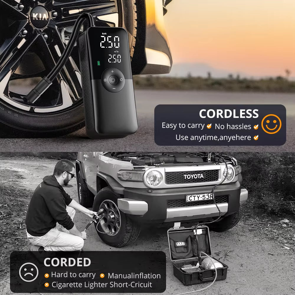 Rechargeable Tire Inflator Digital Cordless Car Tyre Inflator for Motocycle Bicycle Balls Portable Compressor Air Pump