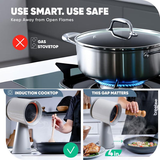 BREETEE Portable Range Hood Kitchen - Powerful 3-Speed Suction, Countertop Compact Ductless, 2X Core Filters, 2X Carbon Filters, Low Noise Kitchen Exhaust Fan, Oil Collection Cup