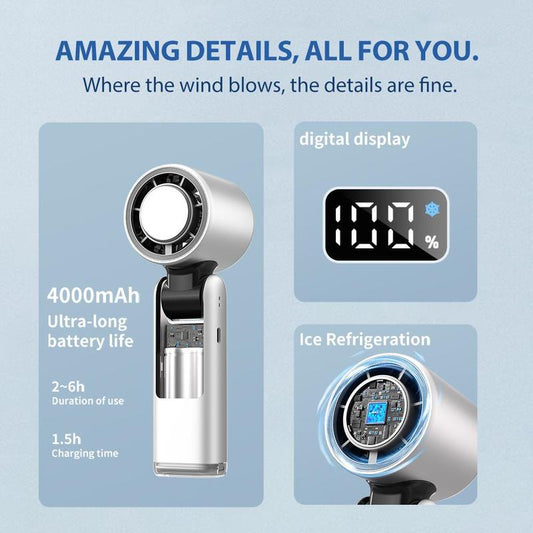 Portable Foldable Ice Pack Cooling Fan, 100 Speed Adjustment Handheld Fan, Dual-Use for Home Camping, High Speed Turbo Small Fan, Folding