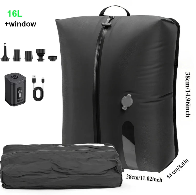 17L-34L Travel Vacuum Bag Reusable Storage Bag Folding Outdoor Compression Bag with Air Pump for Suitcases Backpack Luggage