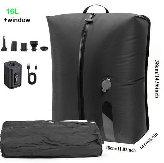 17L-34L Travel Vacuum Bag Reusable Storage Bag Folding Outdoor Compression Bag with Air Pump for Suitcases Backpack Luggage