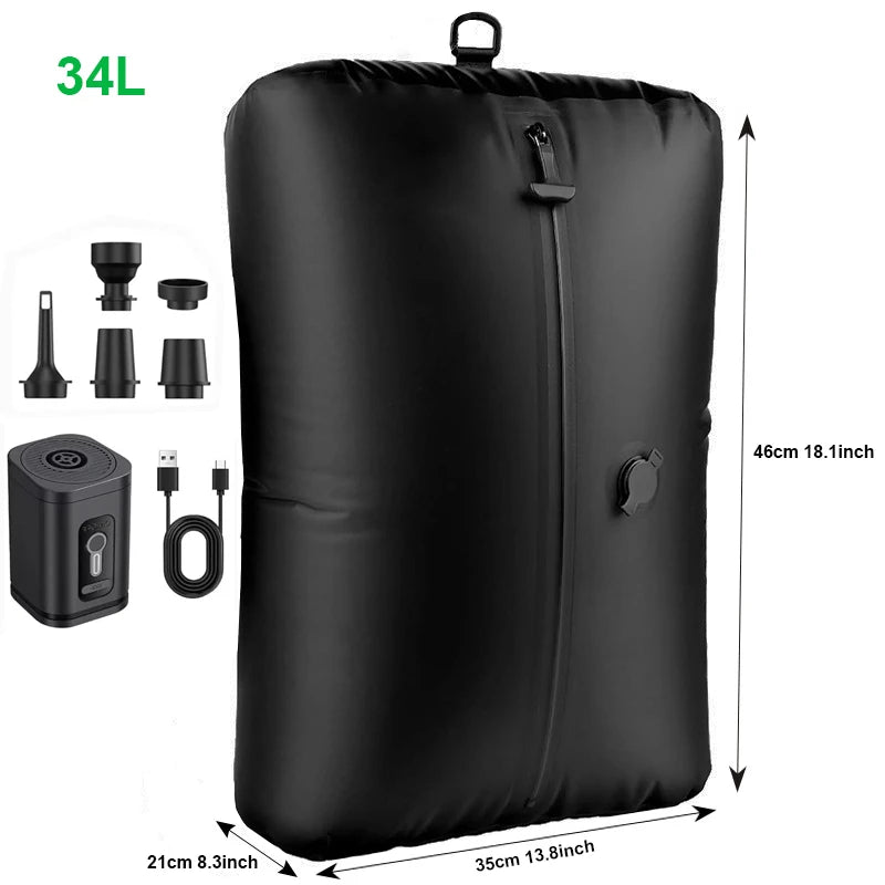 17L-34L Travel Vacuum Bag Reusable Storage Bag Folding Outdoor Compression Bag with Air Pump for Suitcases Backpack Luggage