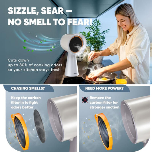 BREETEE Portable Range Hood Kitchen - Powerful 3-Speed Suction, Countertop Compact Ductless, 2X Core Filters, 2X Carbon Filters, Low Noise Kitchen Exhaust Fan, Oil Collection Cup