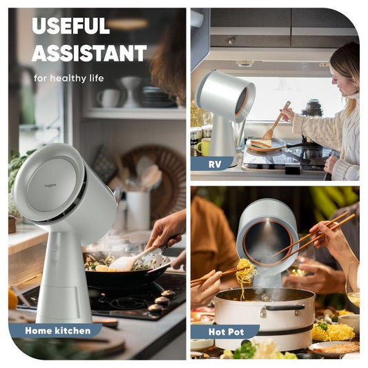 BREETEE Portable Range Hood Kitchen - Powerful 3-Speed Suction, Countertop Compact Ductless, 2X Core Filters, 2X Carbon Filters, Low Noise Kitchen Exhaust Fan, Oil Collection Cup