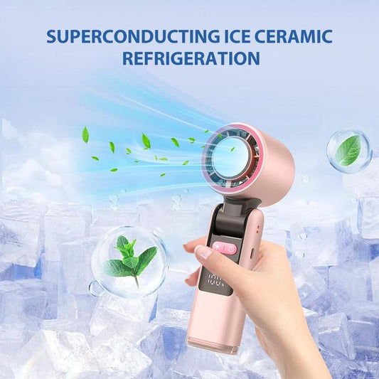 Portable Foldable Ice Pack Cooling Fan, 100 Speed Adjustment Handheld Fan, Dual-Use for Home Camping, High Speed Turbo Small Fan, Folding
