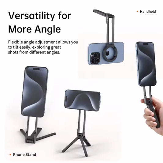 Metal Phone Tripod Carabiner-Mounted for Iphone 16 15 14 13 Portable Dual-Sided Magnetic Tripod Desk Mount Phone Handle Holder