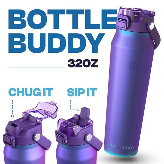 Bottle Buddy | Dual Function Lid Water Bottle | Stainless Steel | Double Wall Insulated