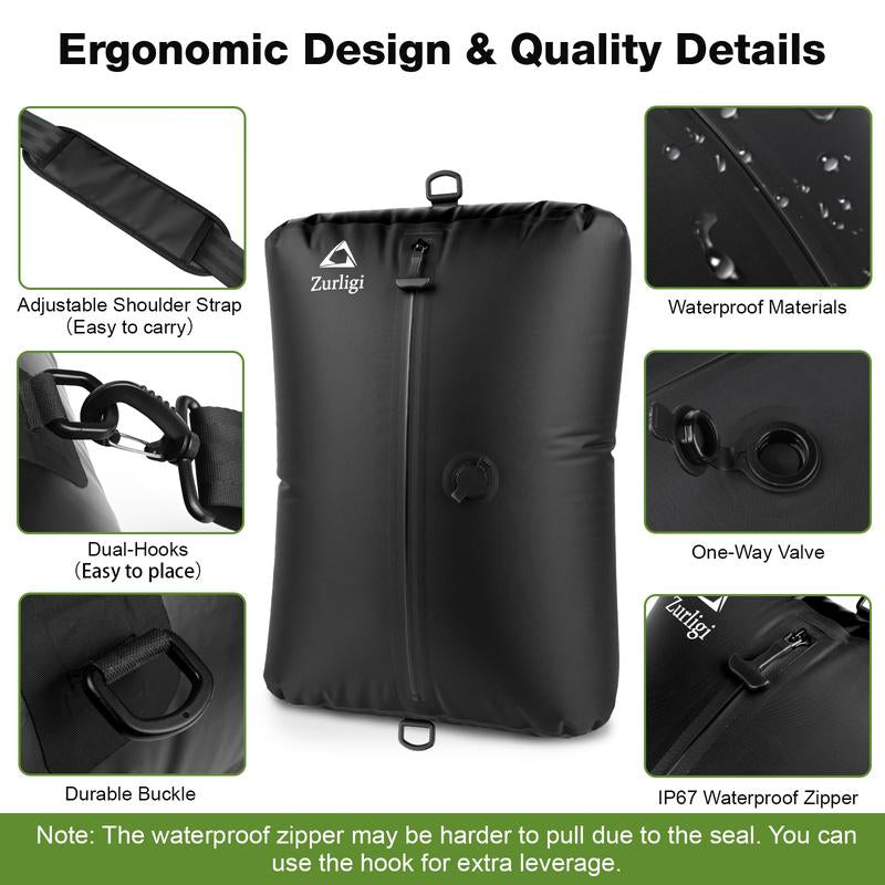 Zurligi Vacuum Organiser Bags for Travel with Pump, 40L Vacuum Compression Bag with Adjustable Shoulder Strap, IP67 Reusable Vacuum Packing Cubes for Luggage, Backpack, Suitcase, Yoga, Swim, Beach (2Pc+Black)