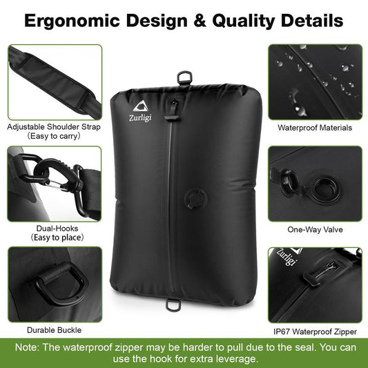 Zurligi Vacuum Organiser Bags for Travel with Pump, 40L Vacuum Compression Bag with Adjustable Shoulder Strap, IP67 Reusable Vacuum Packing Cubes for Luggage, Backpack, Suitcase, Yoga, Swim, Beach (2Pc+Black)