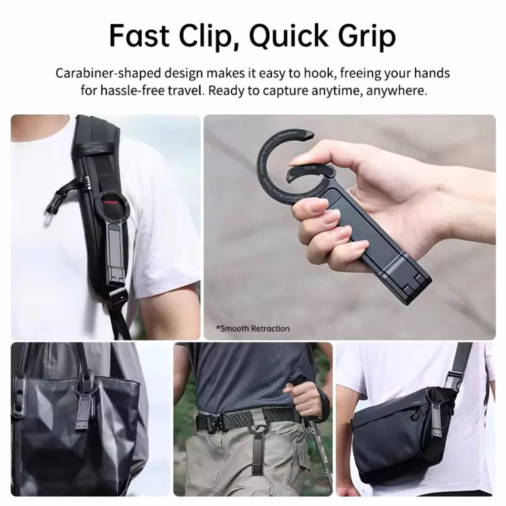 Metal Phone Tripod Carabiner-Mounted for Iphone 16 15 14 13 Portable Dual-Sided Magnetic Tripod Desk Mount Phone Handle Holder