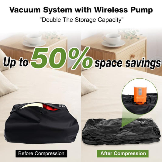 Zurligi Vacuum Organiser Bags for Travel with Pump, 40L Vacuum Compression Bag with Adjustable Shoulder Strap, IP67 Reusable Vacuum Packing Cubes for Luggage, Backpack, Suitcase, Yoga, Swim, Beach (2Pc+Black)