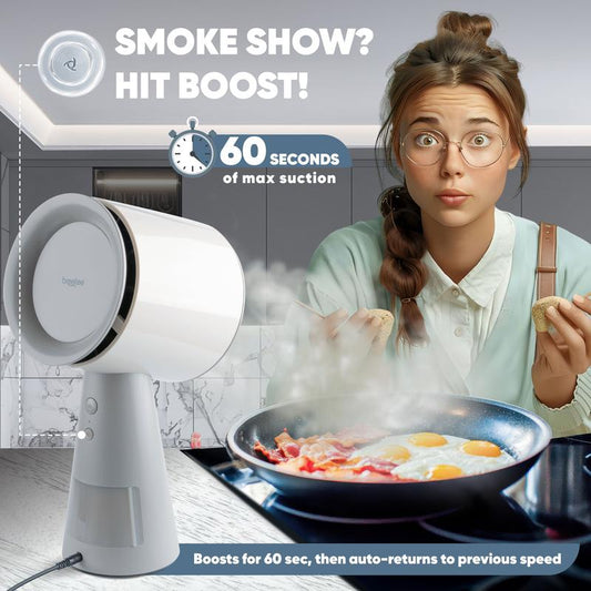 BREETEE Portable Range Hood Kitchen - Powerful 3-Speed Suction, Countertop Compact Ductless, 2X Core Filters, 2X Carbon Filters, Low Noise Kitchen Exhaust Fan, Oil Collection Cup